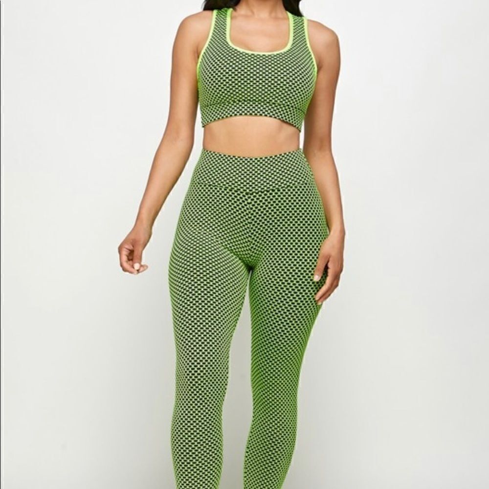Green and Black Leggings Active Set